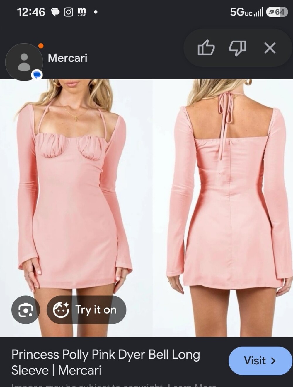 Princess Polly Blush Pink Long-Sleeve Mini Dress